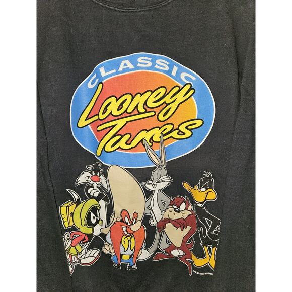 Vintage Looney Tunes Sweatshirt Crewneck Size Medium 1993 Black Bugs Daffy Taz - Picture 2 of 6
